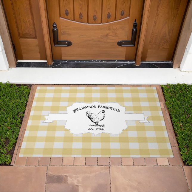 Yellow Buffalo Plaid Farm Chicken Doormat (Outdoor)