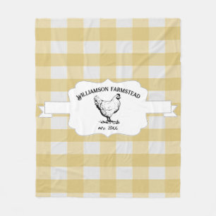 Yellow Buffalo Plaid Farm Chicken Fleece Blanket