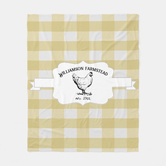 Yellow Buffalo Plaid Farm Chicken Fleece Blanket (Front)