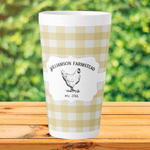 Yellow Buffalo Plaid Farm Chicken Latte Mug