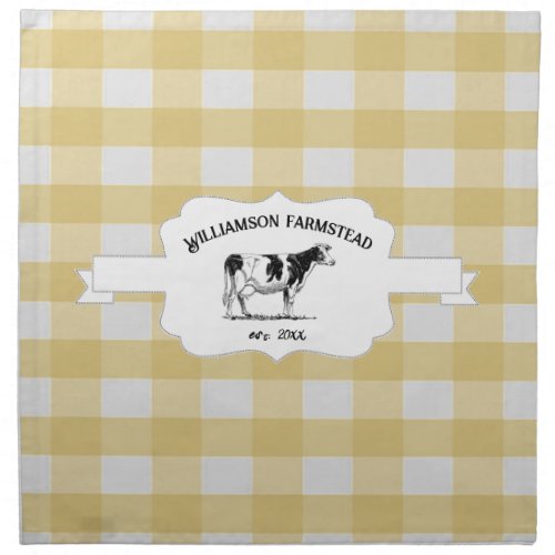 Yellow Buffalo Plaid Farm Cow Cloth Napkin