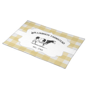 Yellow Buffalo Plaid Farm Cow Cloth Placemat