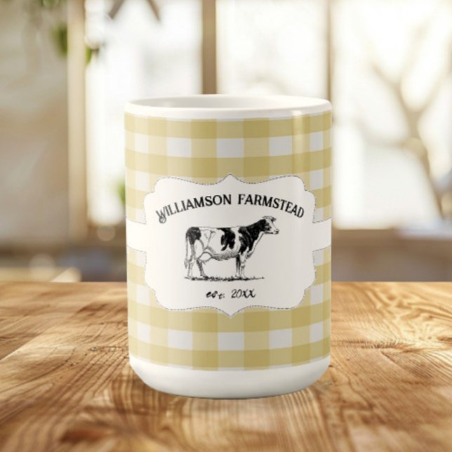 Yellow Buffalo Plaid Farm Cow Coffee Mug (Yellow Buffalo Plaid Farm Cow Coffee Mug)