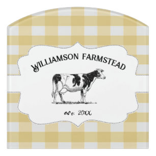 Yellow Buffalo Plaid Farm Cow Door Sign