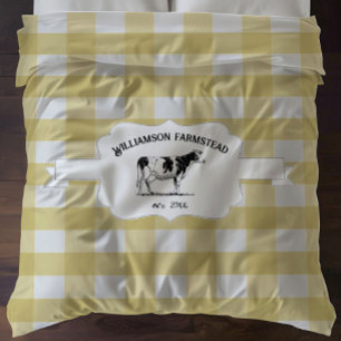 Yellow Buffalo Plaid Farm Cow Duvet Cover