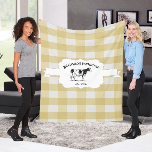 Yellow Buffalo Plaid Farm Cow Fleece Blanket