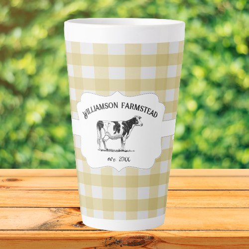 Yellow Buffalo Plaid Farm Cow Latte Mug