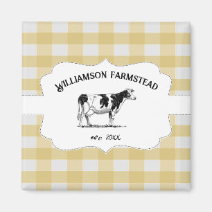Yellow Buffalo Plaid Farm Cow Magnet