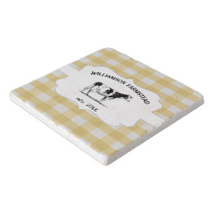 Yellow Buffalo Plaid Farm Cow Trivet