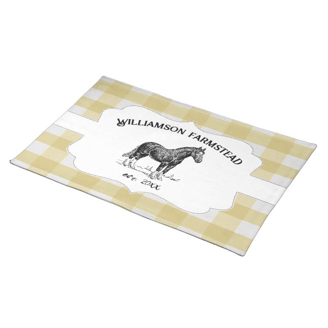 Yellow Buffalo Plaid Farm Horse Cloth Placemat (On Table)