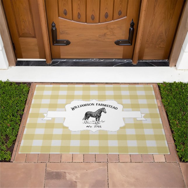 Yellow Buffalo Plaid Farm Horse Doormat (Outdoor)