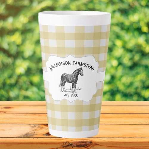 Yellow Buffalo Plaid Farm Horse Latte Mug
