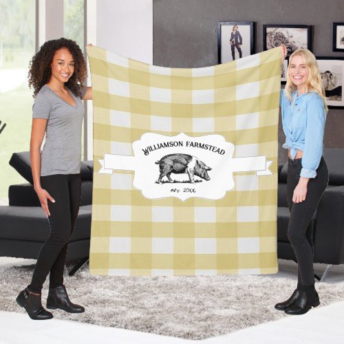 Yellow Buffalo Plaid Farm Pig Fleece Blanket