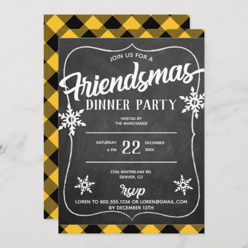 Yellow Buffalo Plaid  Friendsmas Party Invite