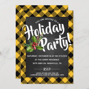 Yellow Buffalo Plaid Holiday Party Invite