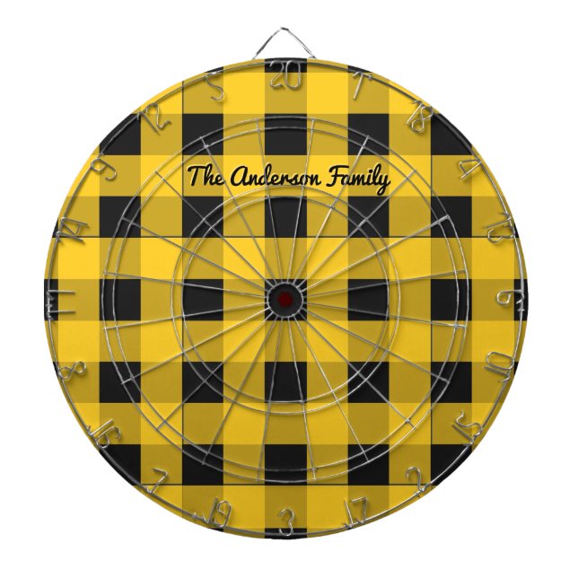 Yellow Buffalo Plaid Rustic Check Patterned Custom Dart Board (Front)