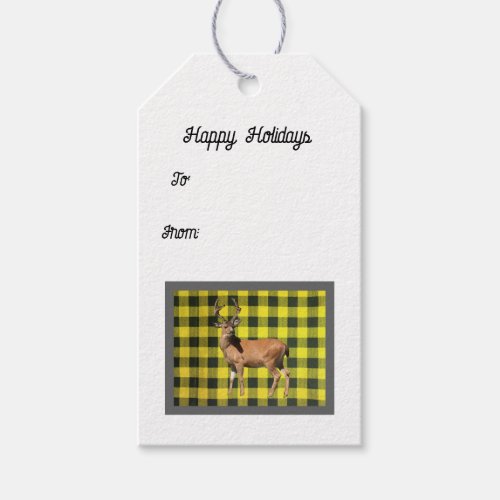 Yellow Buffalo Plaid Wild Deer Gift Tags