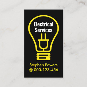 Yellow Bulb Power Plug Electrical Services Business Card
