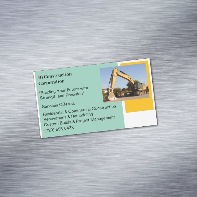 Yellow Bulldozer Building Contractor Construction  Business Card Magnet (In Situ)