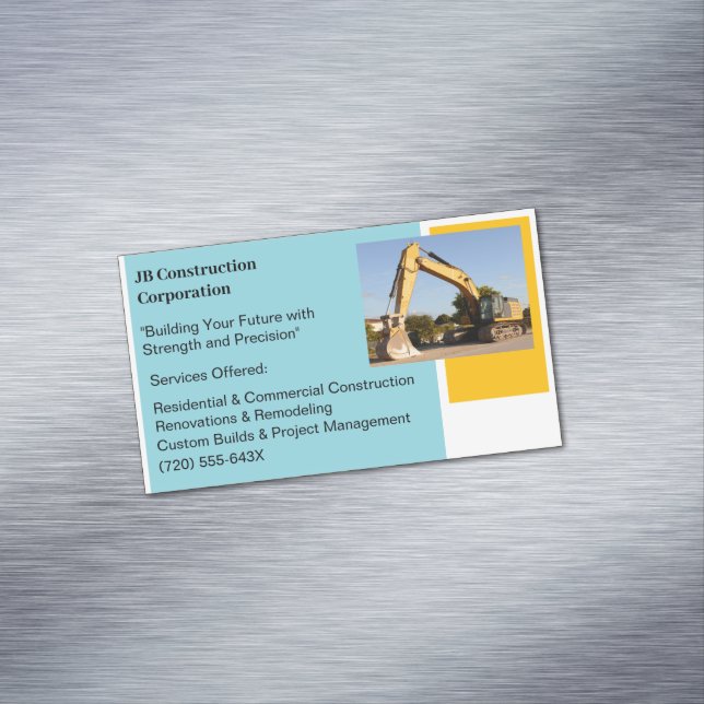 Yellow Bulldozer Building Contractor Construction Business Card Magnet (In Situ)