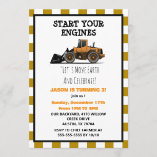 Yellow Bulldozer Construction Boys Birthday Invitation