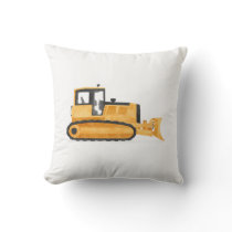 Yellow Bulldozer Construction Vehicle Boys Room Throw Pillow