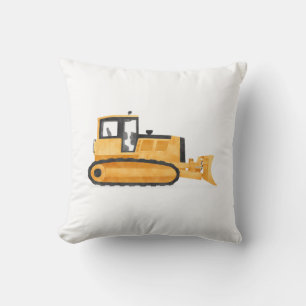 Yellow Bulldozer Construction Vehicle Boys Room Throw Pillow