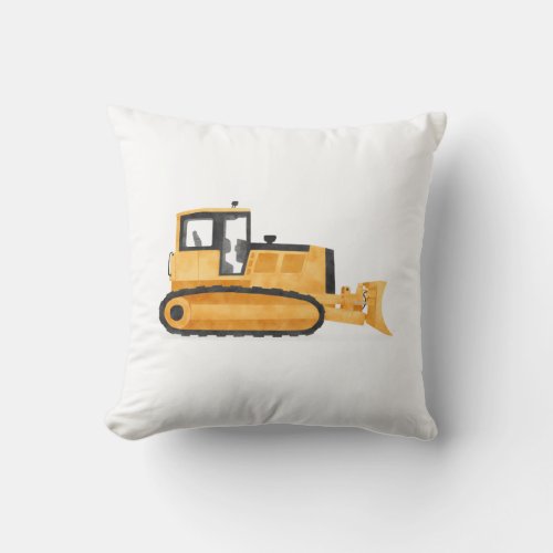 Yellow Bulldozer Construction Vehicle Boys Room Throw Pillow