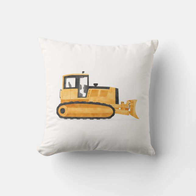 Yellow Bulldozer Construction Vehicle Boys Room Throw Pillow (Front)