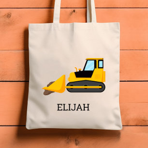 Yellow Bulldozer Kids Personalized Construction Tote Bag