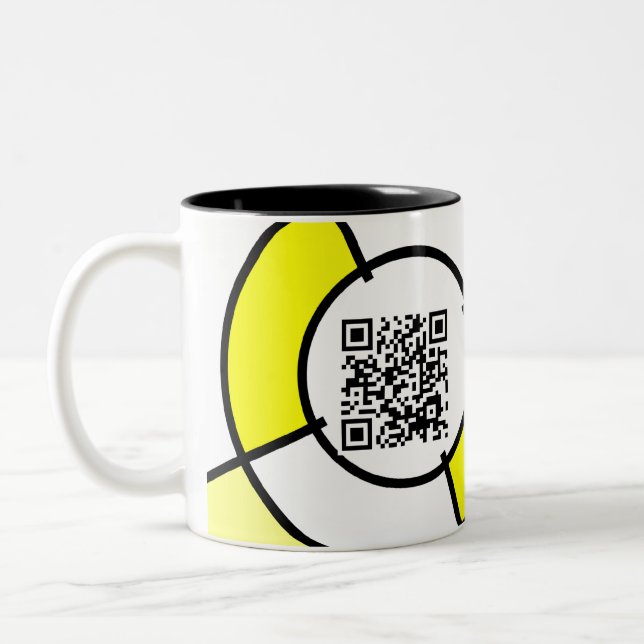 yellow bullseye QR code Two-Tone Coffee Mug (Left)