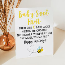 Yellow Bumble Bee Baby Shower Baby Sock Hunt Game  Pedestal Sign