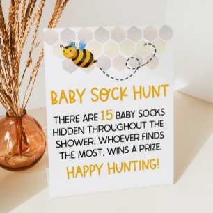 Yellow Bumble Bee Baby Shower Baby Sock Hunt Game Pedestal Sign