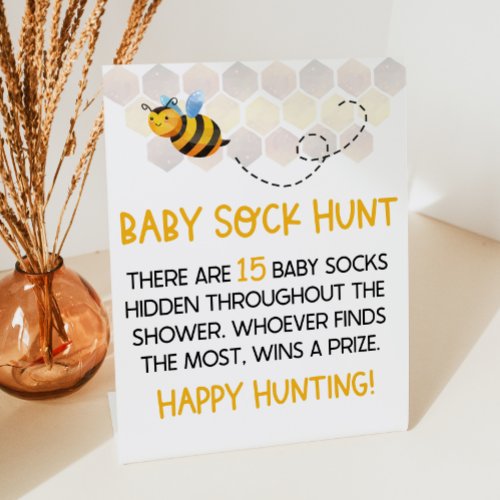 Yellow Bumble Bee Baby Shower Baby Sock Hunt Game Pedestal Sign
