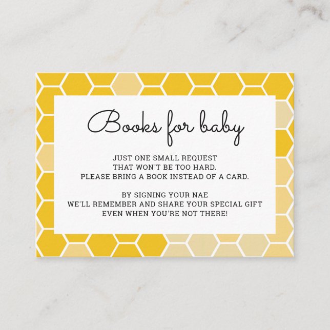 Yellow Bumble Bee Baby Shower Book Request Cards (Front)
