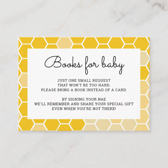 Bee Book Card  Bumble Bee Book Insert  Yellow Flower Book Card  Gold Geometric Book Card  Bee Book for Baby  Flower Book for Baby