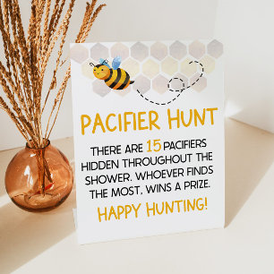 Yellow Bumble Bee Baby Shower Pacifier Hunt Game Pedestal Sign