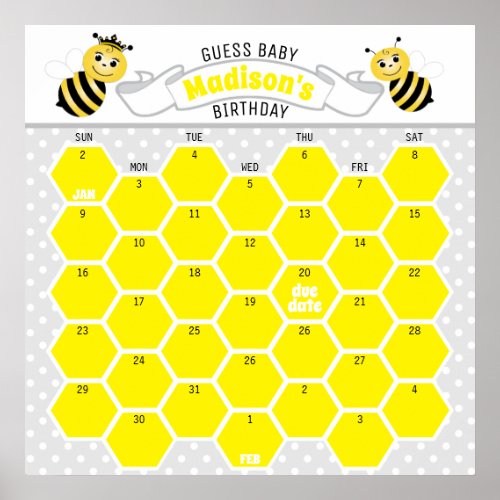 Yellow Bumble Bee Birthday Prediction Calendar Poster