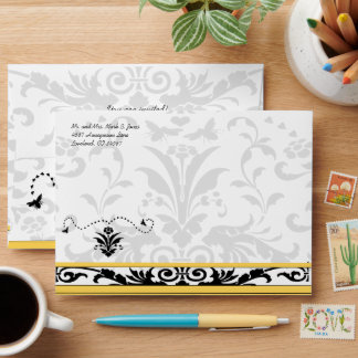 Yellow Bumble Bee Damask Envelopes