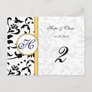 Yellow Bumble Bee Damask Swirls Table Number Cards