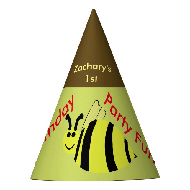Yellow Bumble Bee Personalized Birthday Hats (Front)