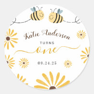 Yellow Bumblebee and Sunflowers First Birthay Classic Round Sticker