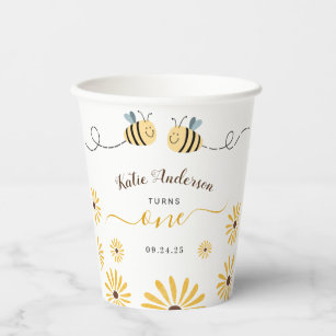 Yellow Bumblebee and Sunflowers First Birthay Paper Cups