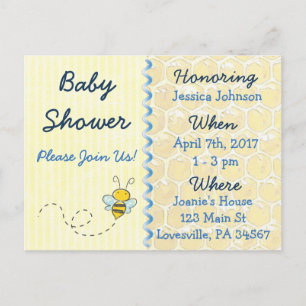 Yellow Bumblebee Baby Shower Invitation Postcard