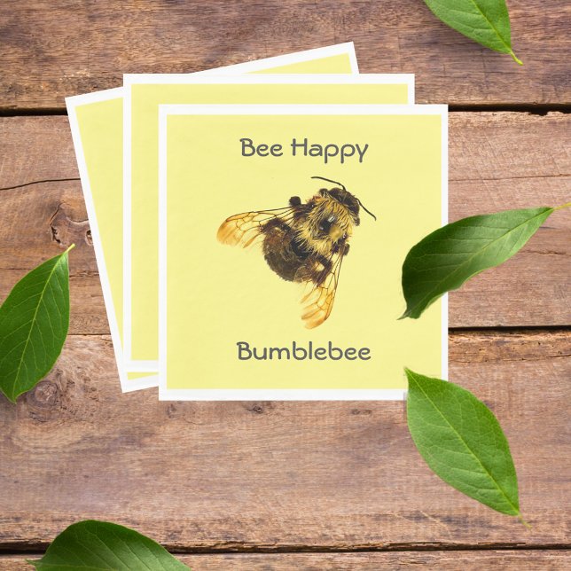 Yellow Bumblebee Customizable Bee Happy Napkins (Creator Uploaded)