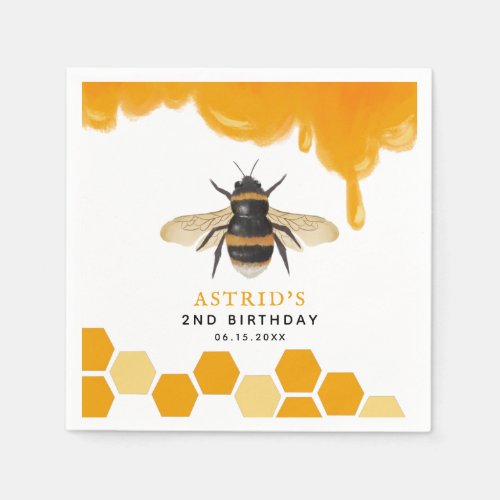 Yellow Bumblebee Kids Birthday Party Napkins