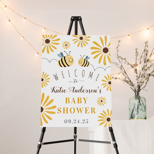 Yellow Bumblebee Sunflowers Baby Shower Welcome Foam Board (In Situ (Stand))