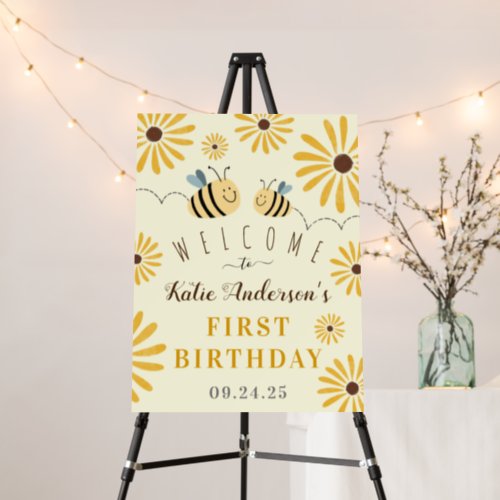 Yellow Bumblebee Sunflowers First Birthday Foam Board