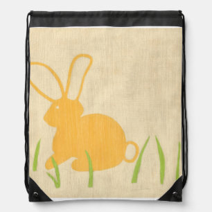 Yellow Bunny and Green Grass by Chariklia Zarris Drawstring Bag