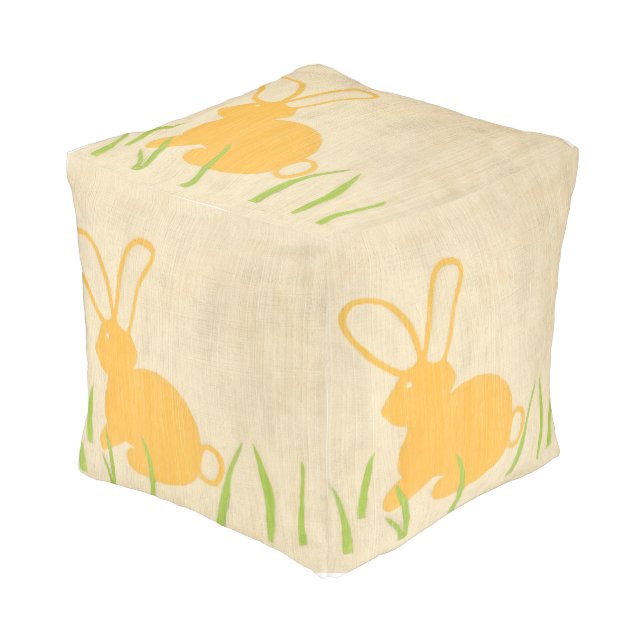 Yellow Bunny and Green Grass by Chariklia Zarris Pouf (Angled Front)